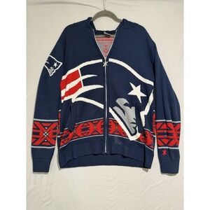 nfl new england patriots holiday print full zip jacket sweater, men's medium